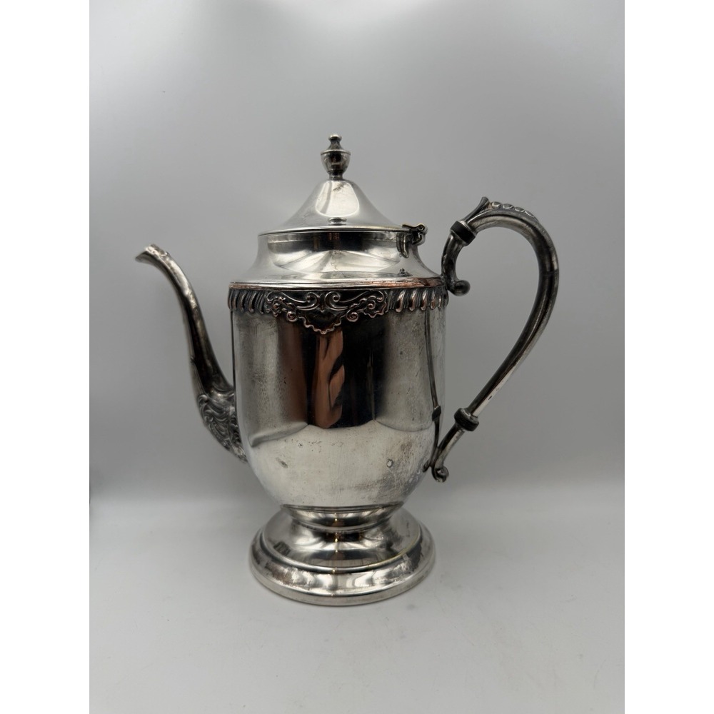 Vintage Silver on Copper Tea Pot Ornate Footed Serving Pot Lid Sherridan